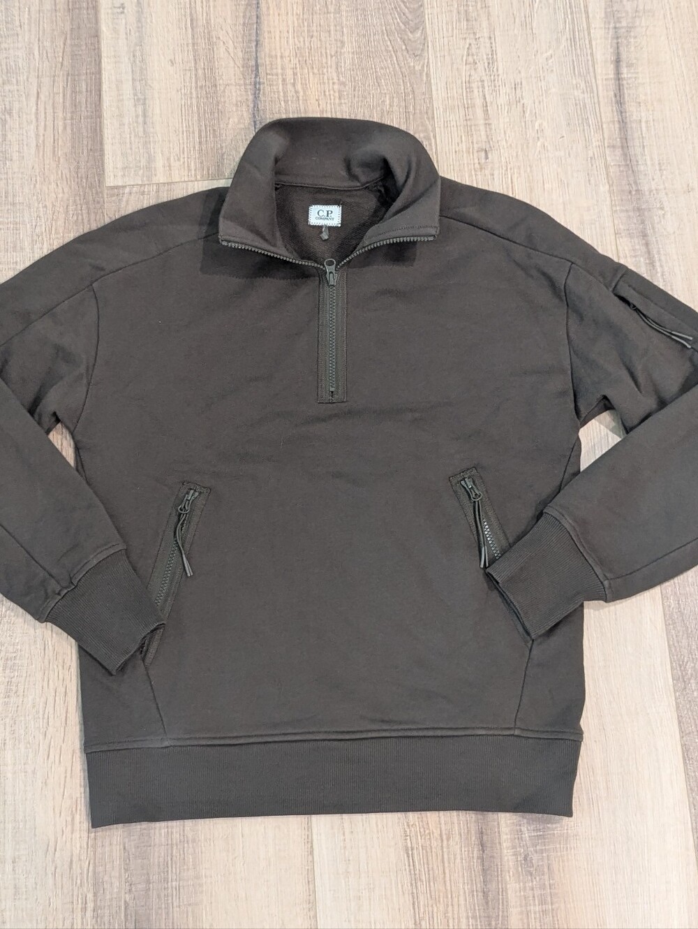 C.P. Company 1/4 Zip Sweatshirt Mens Small Brown Lens Sleeve Cotton Pullover